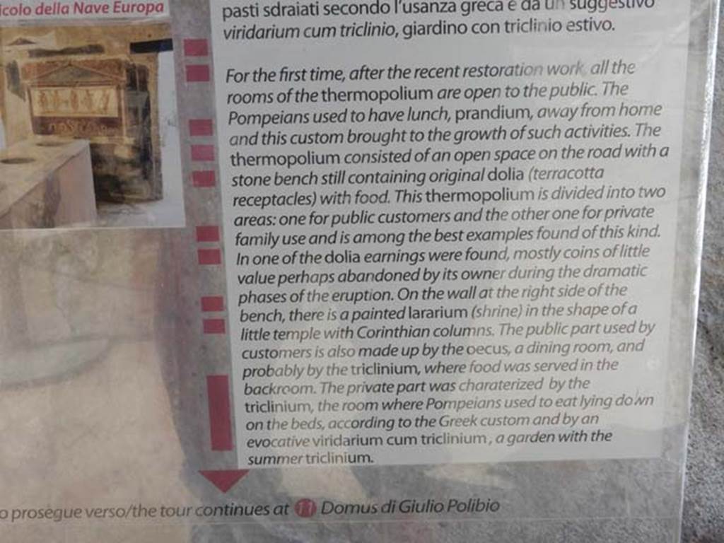 I.8.8 Pompeii. May 2015. Information notice-board, note the “private part of the house” can be seen at I.8.9 Photo courtesy of Buzz Ferebee.
