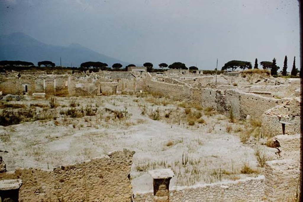 I.15.3 Pompeii. 1959. 
Looking north across the enormous garden of I.15 from above the columns of I.21, with I.15.5 and 6, on the right. Photo by Stanley A. Jashemski.
Source: The Wilhelmina and Stanley A. Jashemski archive in the University of Maryland Library, Special Collections (See collection page) and made available under the Creative Commons Attribution-Non-Commercial License v.4. See Licence and use details.
J59f0460
More details of the Jashemski excavations here in 1972 and 1973 can be seen at the end of the detailed house photos.
