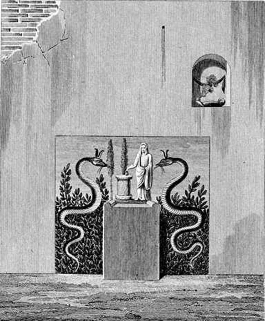 Mazois drew this picture of an altar and a niche but did not identify their location.  
Could it be the ones located on the east wall of VI.3.7 Casa di Musica?
See Mazois, F., 1824. Les Ruines de Pompei : Second Partie. Paris: Firmin Didot, p. 69, Pl. 24.2. 
