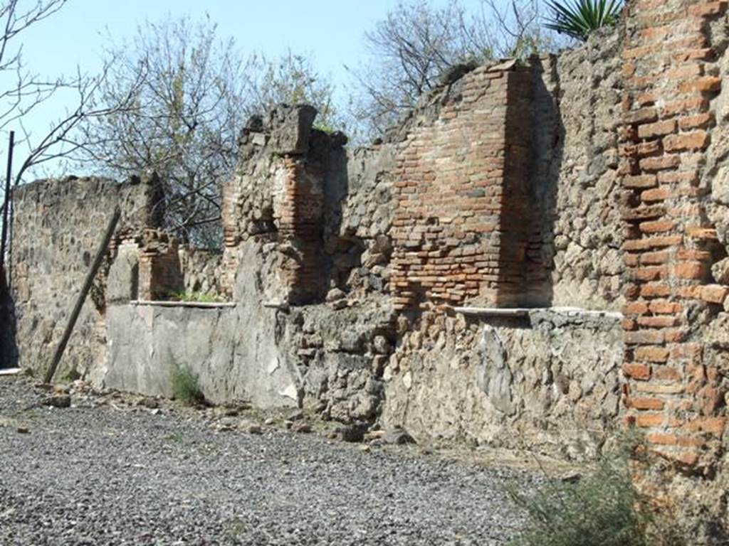 VI.17.25 Pompeii. March 2009. Remains of large marble clad niches on north side of atrium.