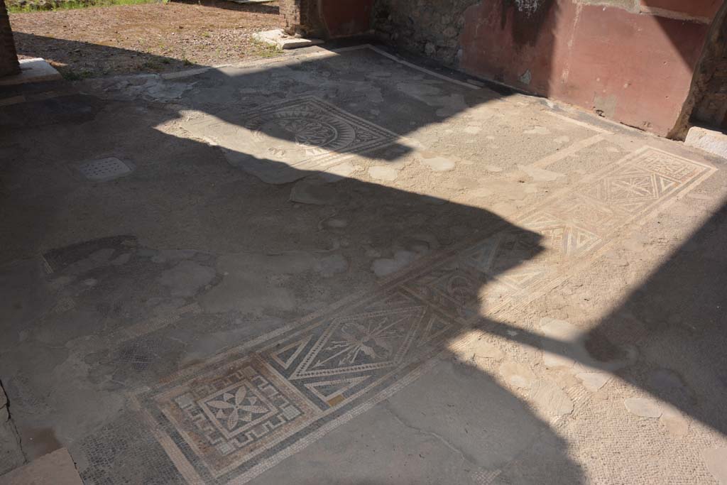 VII.1.40 Pompeii. September 2019. Tablinum 11, looking across mosaic threshold of flooring with central emblema.
Foto Annette Haug, ERC Grant 681269 DÉCOR.
