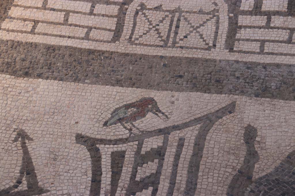 VII.1.40 Pompeii. September 2017. South end of mosaic, detail of bird using polychrome mosaic. Photo courtesy of Klaus Heese.