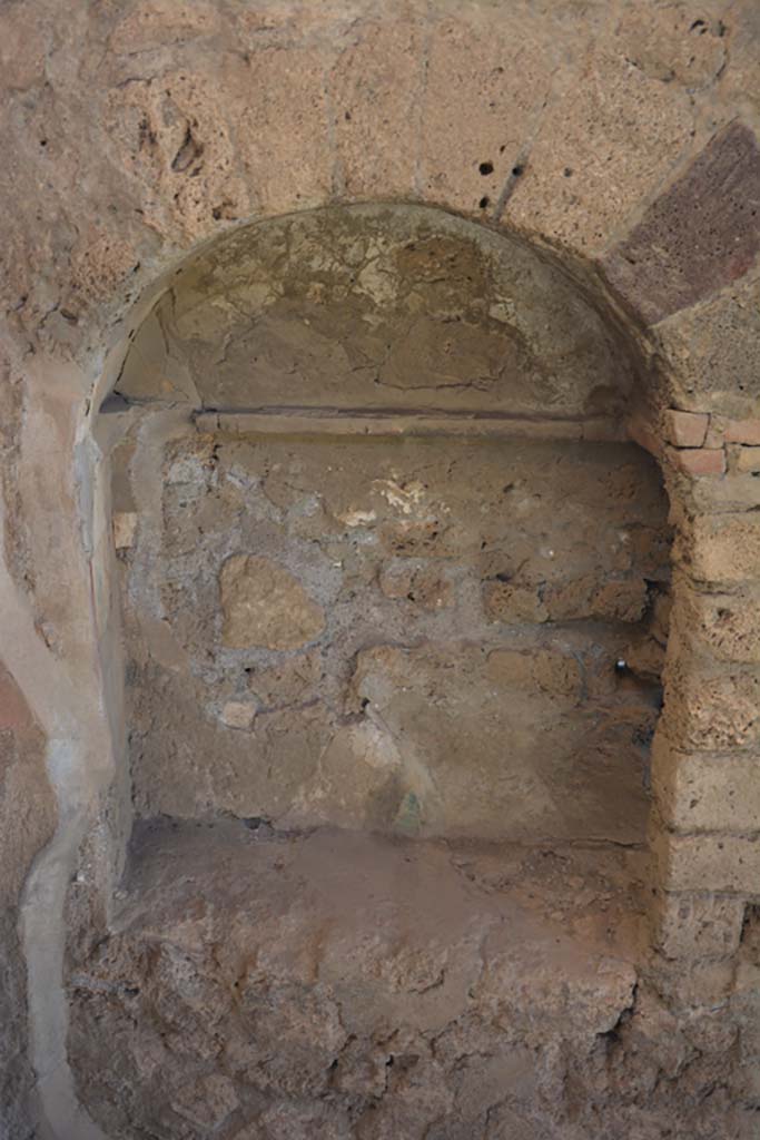 VII.1.40 Pompeii. September 2019. Detail of niche in north-east corner of atrium.
Foto Annette Haug, ERC Grant 681269 DÉCOR.
See Carratelli, G. P., 1990-2003. Pompei: Pitture e Mosaici. VI. (6). Roma: Istituto della enciclopedia italiana, (p. 388, no.20).
