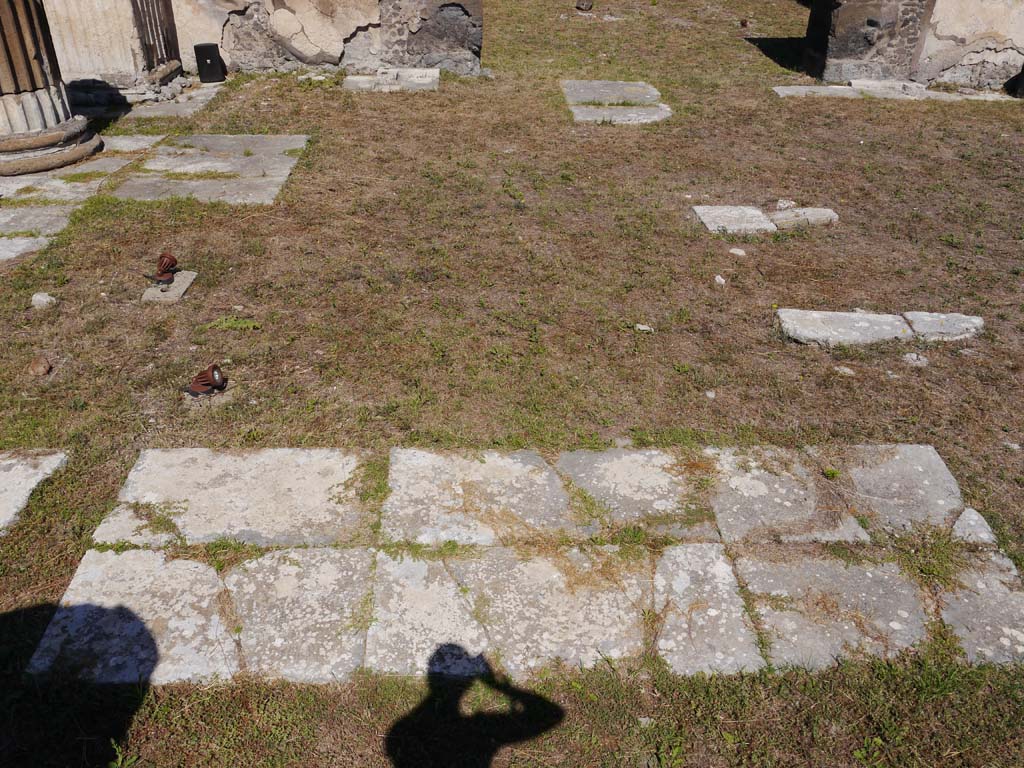 VII.8.01 Pompeii. September 2018. Looking north across paving on west side of podium.
Foto Anne Kleineberg, ERC Grant 681269 DÉCOR.
