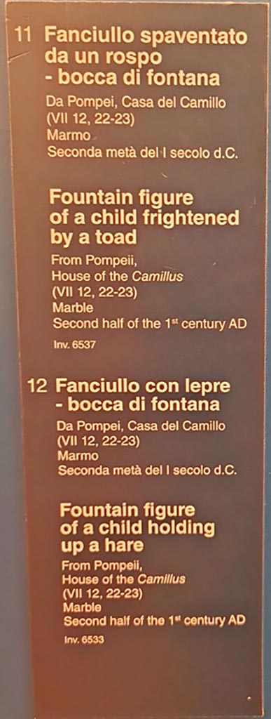 VII.12.23 Pompeii. October 2023.
Description card. Photo courtesy of Giuseppe Ciaramella. 
