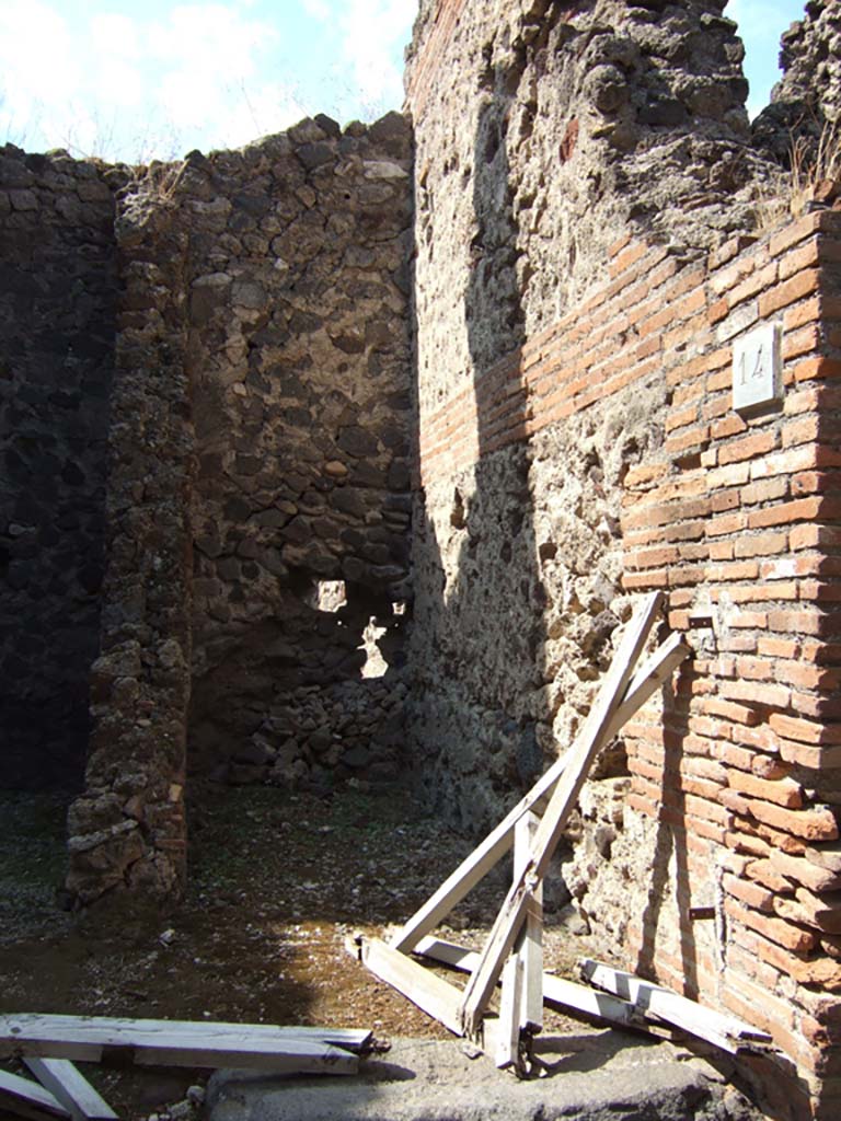 VII.16.14 Pompeii. September 2005. Doorway leading to room 4, steps to upper floor.  