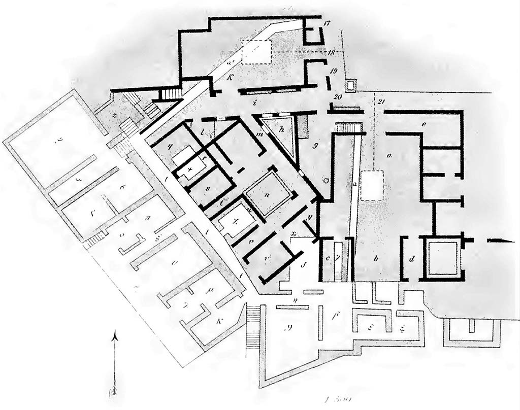 VIII.2.18-21 Pompeii. Plan drawn in BdI, 1890.
See Bullettino dellInstituto di Corrispondenza Archeologica (DAIR), 05, 1890, Tav. 5,2.
