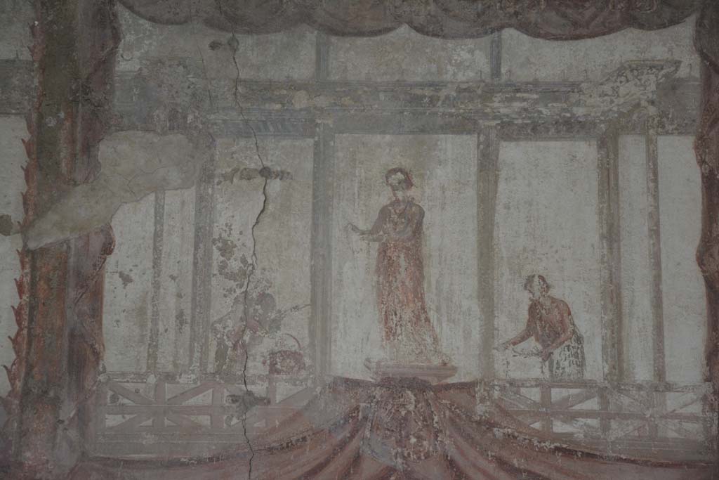 IX.5.6 Pompeii. May 2017. 
Room i, upper east wall, detail of figure at north end above central panel.       
Foto Christian Beck, ERC Grant 681269 DCOR.
