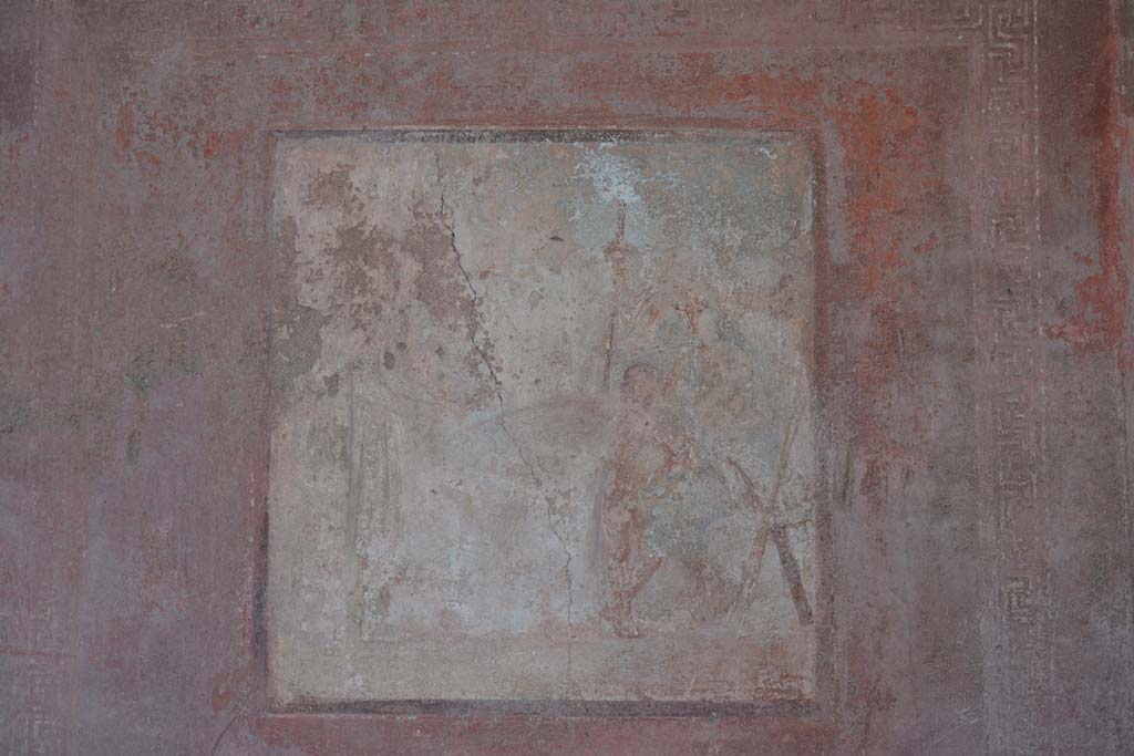 IX.5.6 Pompeii. May 2017. 
Room i, detail from left (north) side of central wall painting on east wall.       
Foto Christian Beck, ERC Grant 681269 DCOR.
