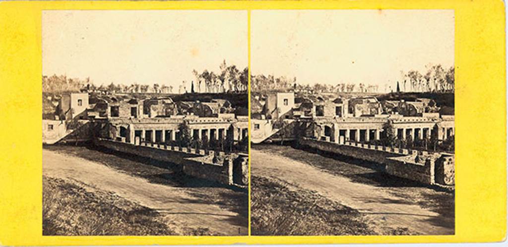 HGW24 Pompeii. 19th century stereo view. Looking south-east from exterior side of north portico. On the right, in the north-west corner of the garden, would have been a turret with sea-views. Photo courtesy of Rick Bauer.