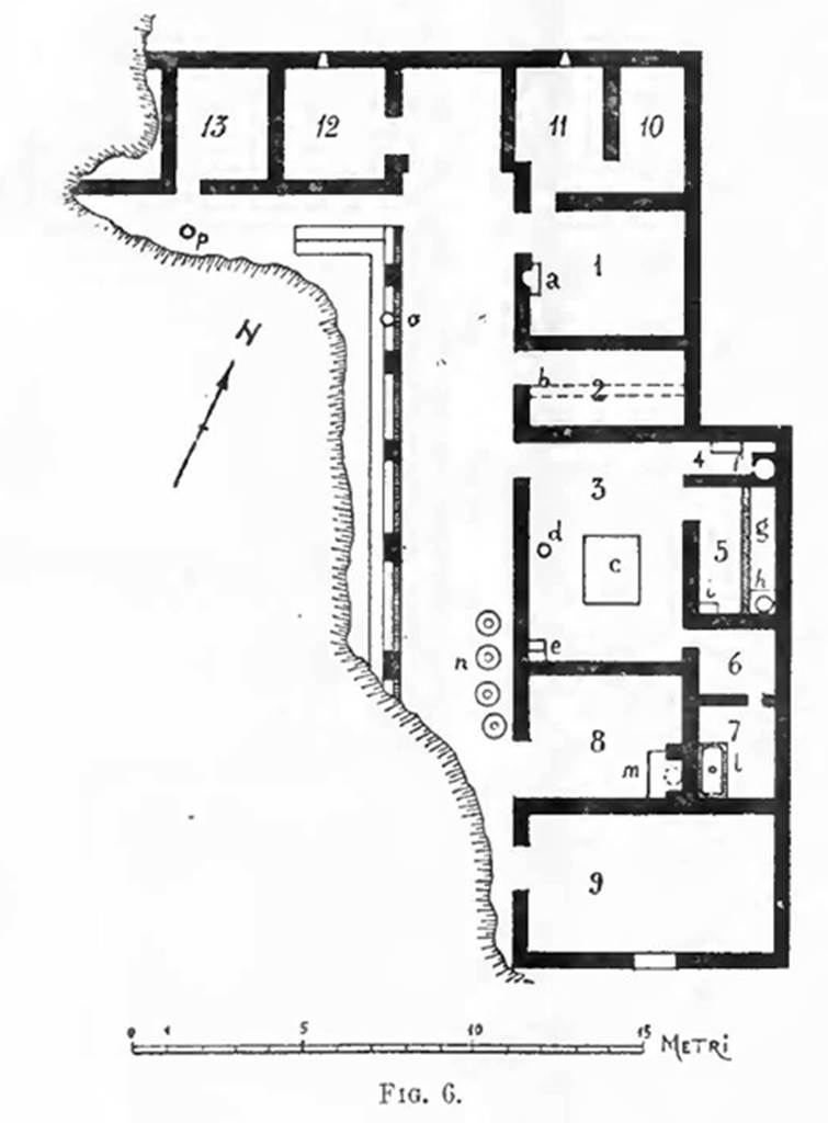 Scafati, Villa rustica in Fondo de Prisco, contrada Crapolla. 1923 Della Corte Plan.
See Notizie degli Scavi di Antichit, p.285, fig. 6.