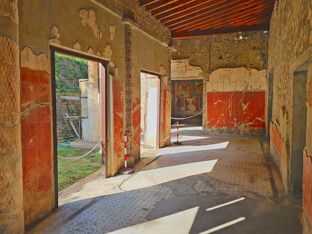 Oplontis Villa of Poppea, October 2023. 
Room 24, portico looking west towards doorway to room 23, centre right. Photo courtesy of Giuseppe Ciaramella. 
