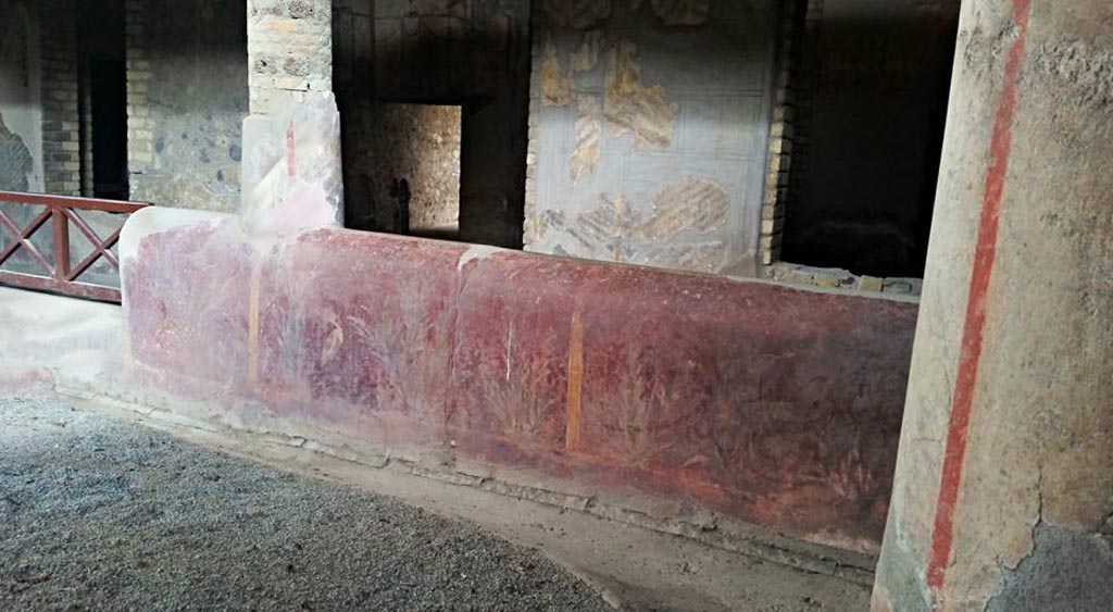 Oplontis Villa of Poppea, April 2016. 
Room 32, looking towards painted pluteus in north-west corner. Photo courtesy of Giuseppe Ciaramella.
