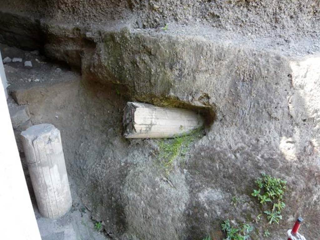 Oplontis, May 2011. West portico 33, column snapped off and embedded in volcanic debris. Photo courtesy of Buzz Ferebee.
