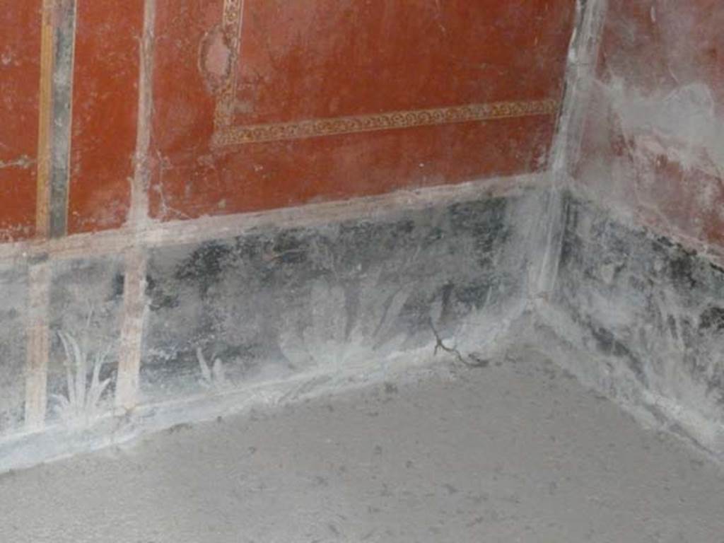 Oplontis, September 2015. Room 38, painted black zoccolo from north-east corner.