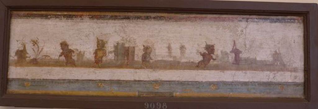 Stabiae, Villa Arianna, found 3rd January 1761. Room E, landscape fresco with pygmies.
Now in Naples Archaeological Museum. Inventory number 9098.
See Sampaolo V. and Bragantini I., Eds, 2009. La Pittura Pompeiana. Electa: Verona, p. 478-9.
