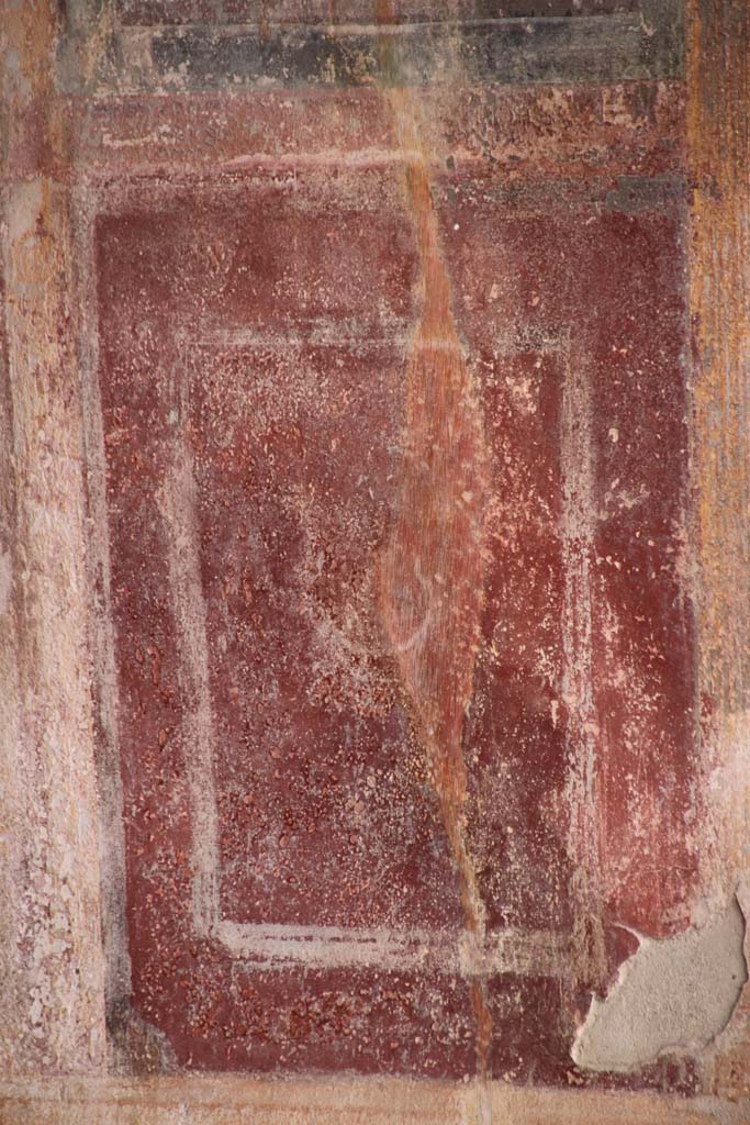 Stabiae, Villa Arianna, October 2020. 
Room 3, detail of painted panel below the remains of the (above) painted panel on west wall. Photo courtesy of Klaus Heese.
