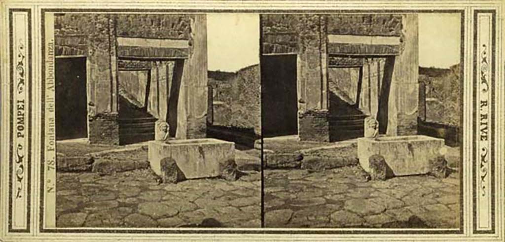 VII.9.67 Steps to rear of Eumachias Building showing fountain and Vicolo di Eumachia on right, looking north.
Stereoview by R. Rive, c.1860-1870s. Photo courtesy of Rick Bauer.
