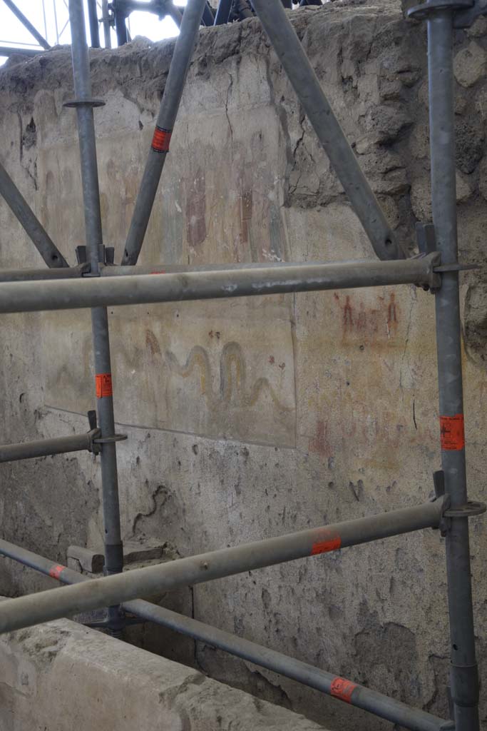 IX.12.6 Pompeii. February 2017. 
Room 6, west wall with lararium, and preparatory sketch, on right. Photo courtesy of Johannes Eber.

