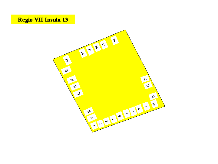 Pompeii Regio VII(7) Insula 13. Plan of entrances 1 to 25