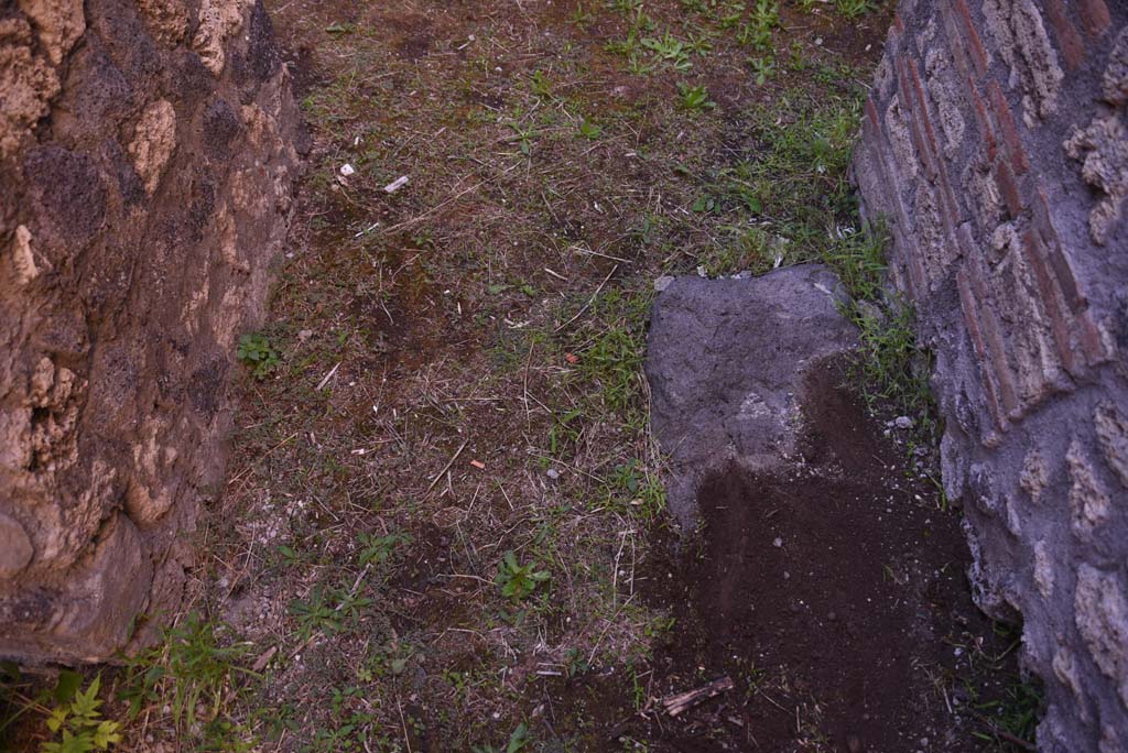 I.4.25 Pompeii. October 2019. Room 62, detail from flooring on west side of doorway.
Foto Tobias Busen, ERC Grant 681269 DCOR.
