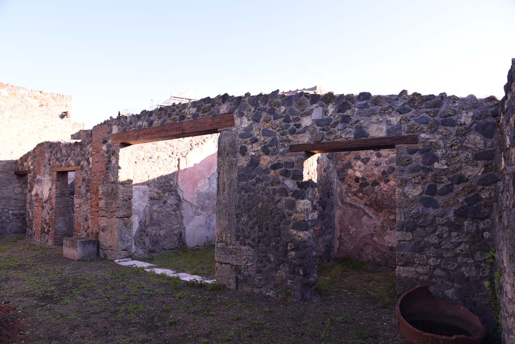 I.4.25 Pompeii. October 2019. 
Upper peristyle 56, looking north along east portico from south-east corner, from outside room 59, on right.
Foto Tobias Busen, ERC Grant 681269 DCOR
