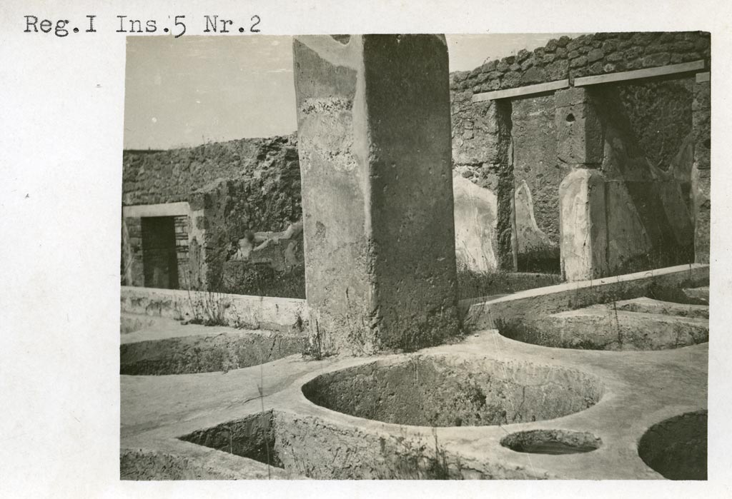 I.5.2 Pompeii. Pre-1937-39. Looking towards north-west side of industrial area.
Photo courtesy of American Academy in Rome, Photographic Archive. Warsher collection no. 275.
