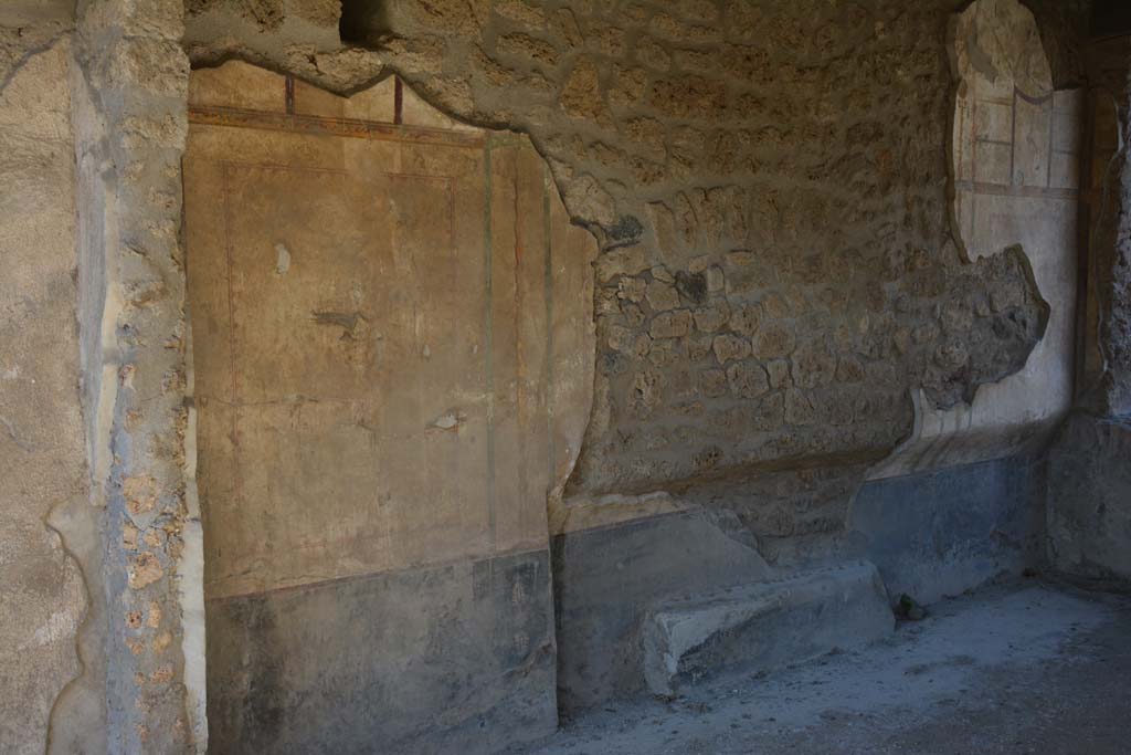 I.13.2 Pompeii. October 2019. West wall of triclinium, looking north from south end with a vignette of a swan.
Foto Annette Haug, ERC Grant 681269 DÉCOR.


