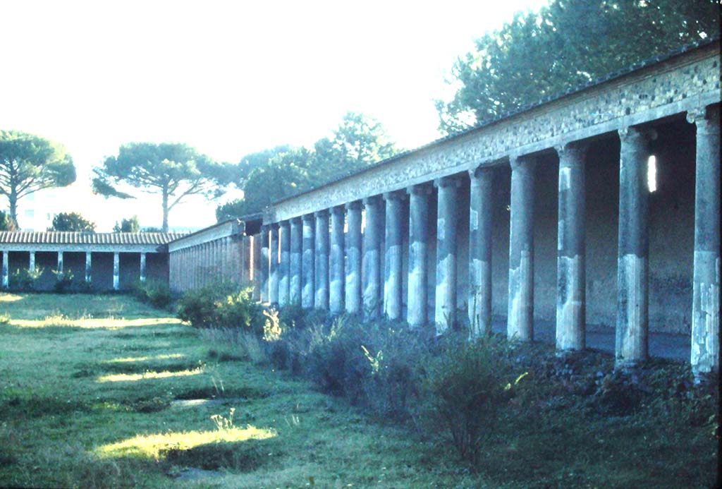 II.7.9, Pompeii,  4th December 1971. Looking towards II.7.9, left of centre, on west side of Palaestra.
Photo courtesy of Rick Bauer, from Dr.George Fay’s slides collection.
