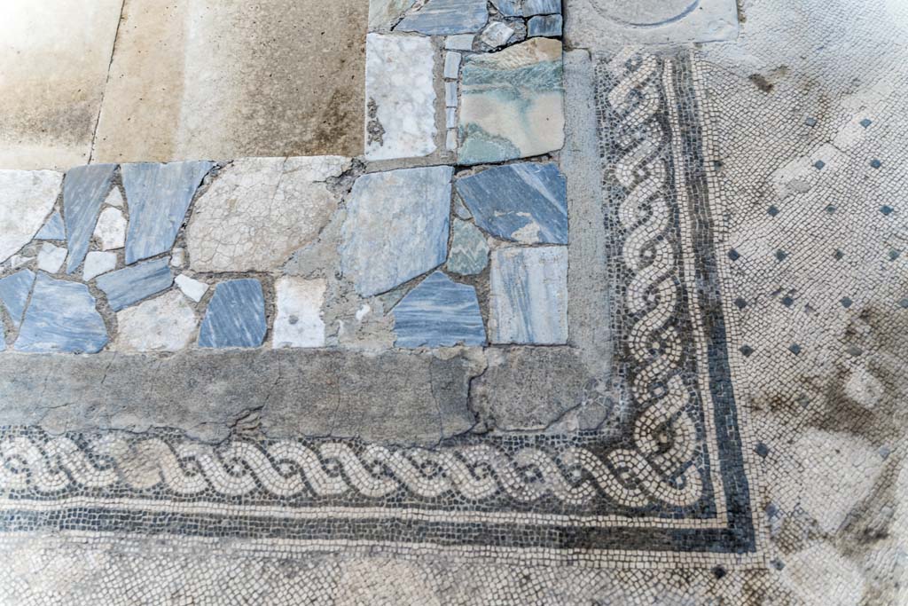 VI.8.3/5 Pompeii. April 2022. Impluvium, detail of border edging. Photo courtesy of Johannes Eber.