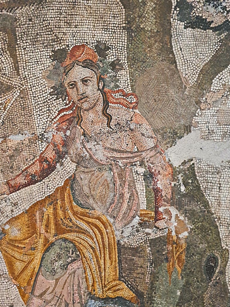 VI.9.5 Pompeii. September 2024. 
Triclinium 27, detail of maenad. Found in April 1829. Photo courtesy of Giuseppe Ciaramella.
Now in Naples Archaeological Museum. Inventory number 10019. 

