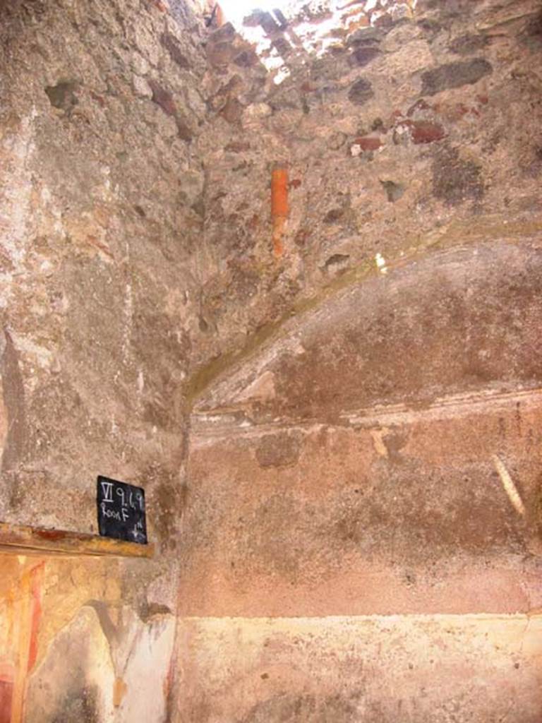 VI.9.6 Pompeii. July 2008. Room 23, south-west corner with downpipe in west wall. Photo courtesy of Barry Hobson.