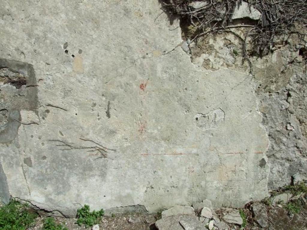 VI.16.28 Pompeii. March 2009. Room I, east wall, remains of painted plaster. According to PPP in the centre of this wall was a painting of Europa on the Bull. See Bragantini, de Vos, Badoni, 1983. Pitture e Pavimenti di Pompei, Parte 2. Rome: ICCD. (p. 369).
According to NdS, in the central panel of the east wall, one could see the painting of Europa on the Bull, without a cornice. Nothing was preserved of the painting on the southern wall.
