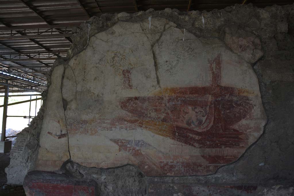 VI.17.41 Pompeii. September 2019. North wall of tablinum, detail of panting of ship or ships.
Foto Annette Haug, ERC Grant 681269 DCOR.
