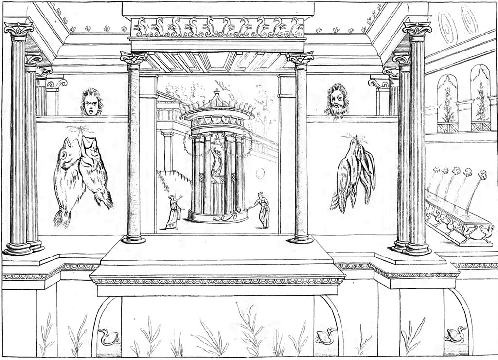 VI.17.41 Pompeii. Found on 6th October 1759 on the south wall of cubiculum 17. 
Pre-1843 drawing by Abbate.
See Raccolta de pi interessante Dipinture e di pi belle Musaici rinvenuti negli Scavi di Ercolano, di Pompei, e di Stabia. 1843. Napoli, p. 187/260.
