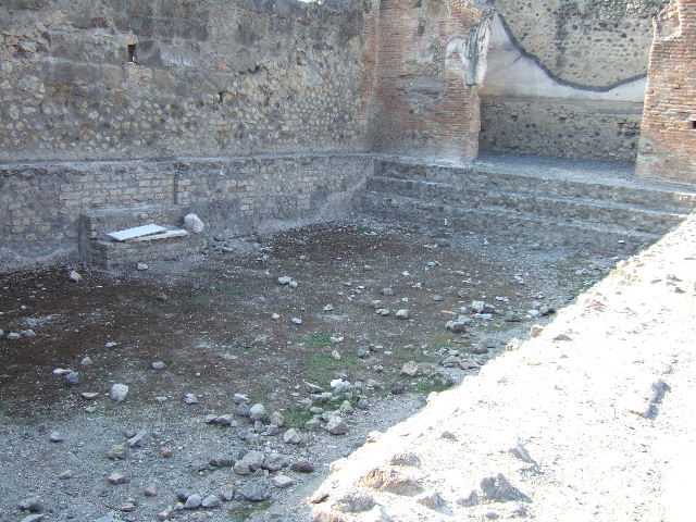 VII.1.8 Pompeii. September 2005. Swimming pool D on west side of the gymnasium C, looking north-west.