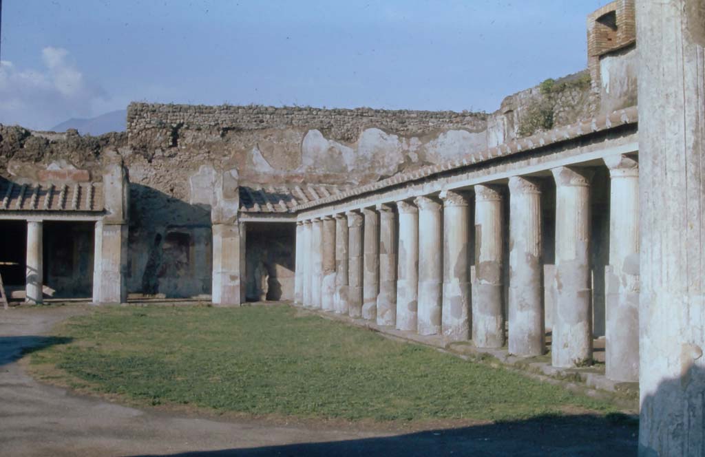 VII.I.8 Pompeii. February 1988. Looking north along east side of Portico B.
Photo by Joachime Méric courtesy of Jean-Jacques Méric.
