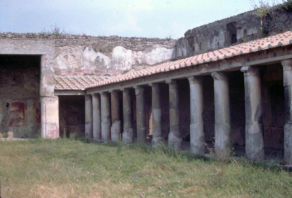 VII.1.8 Pompeii. August 1976. Looking towards north-east corner of Portico B.
Photo courtesy of Rick Bauer, from Dr George Fay’s slides collection.
