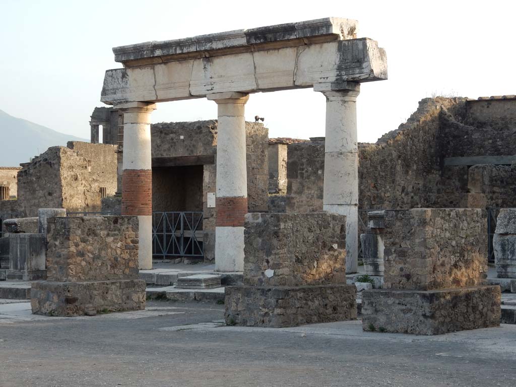 VII.8 Pompeii Forum. June 2019. Looking towards west side with statue bases. Photo courtesy of Buzz Ferebee.