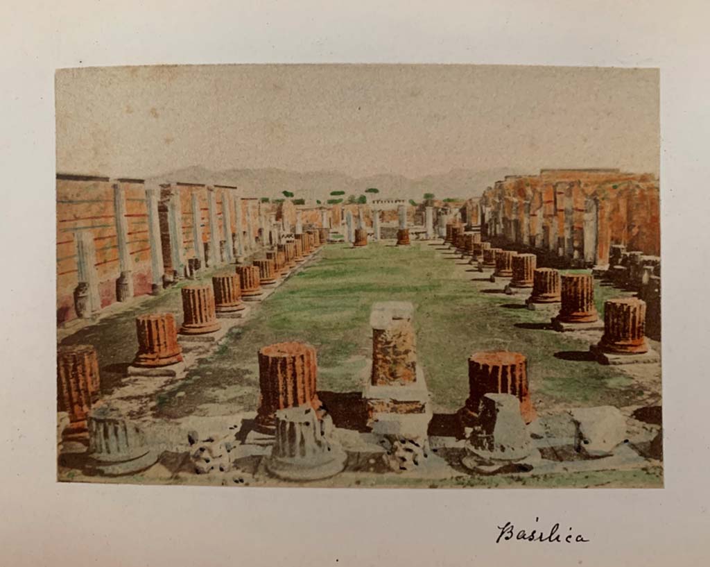 VIII.1.1 Pompeii. From a coloured album by M. Amodio, dated c.1880. Looking east towards Forum. Photo courtesy of Rick Bauer.
