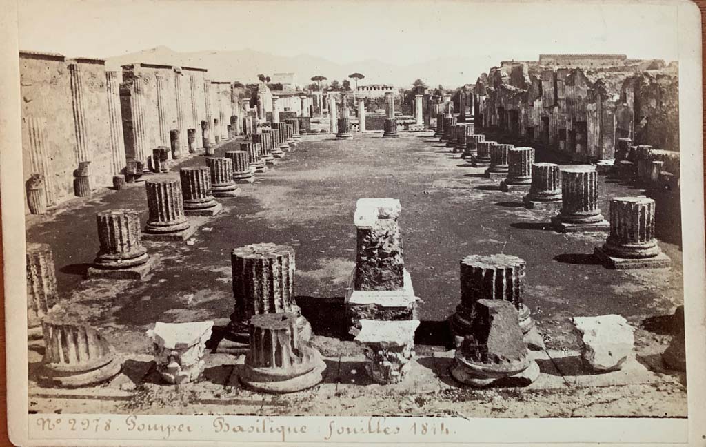 VIII.1.1 Pompeii. Looking east from west end across main central room of Basilica, towards Forum. 
Michel Amodio Cabinet Card no. 2978.  Photo courtesy of Rick Bauer.

