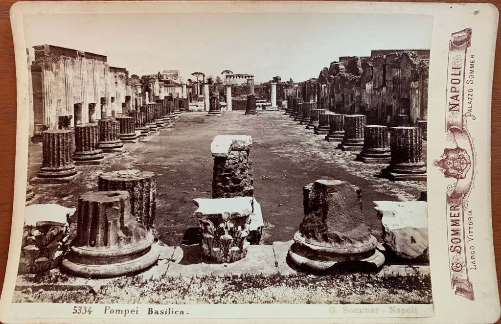 VIII.1.1 Pompeii. Looking east from west end across main central room of Basilica, towards Forum. 
Giorgio Sommer Cabinet Card number 5334. Photo courtesy of Rick Bauer.

