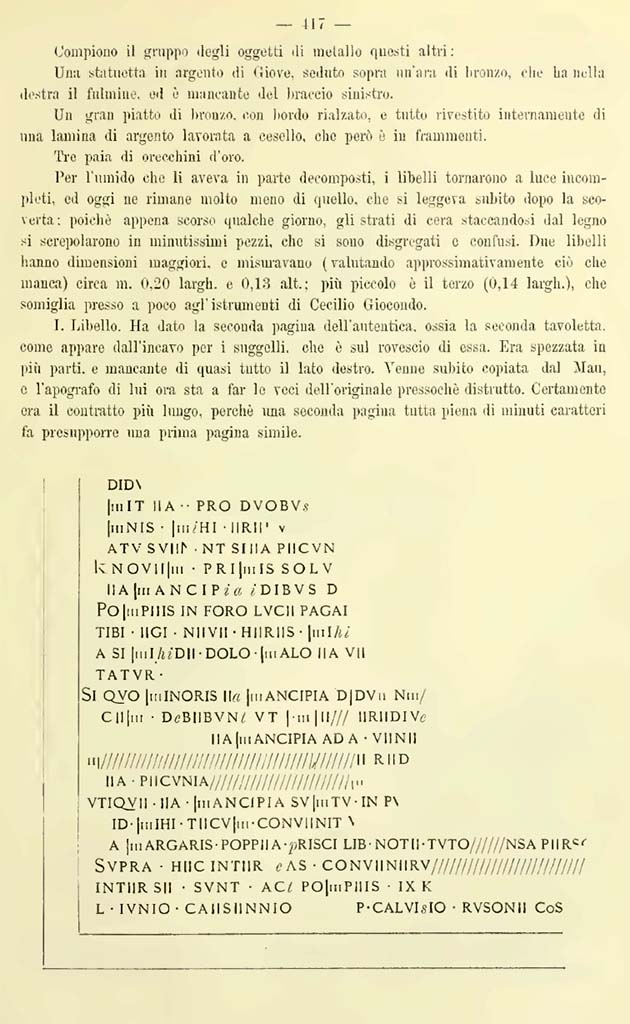 VIII.2.23 Pompeii. Regarding the wax tablets found 20th September. Notizie degli Scavi di Antichità, 1887, p. 417.