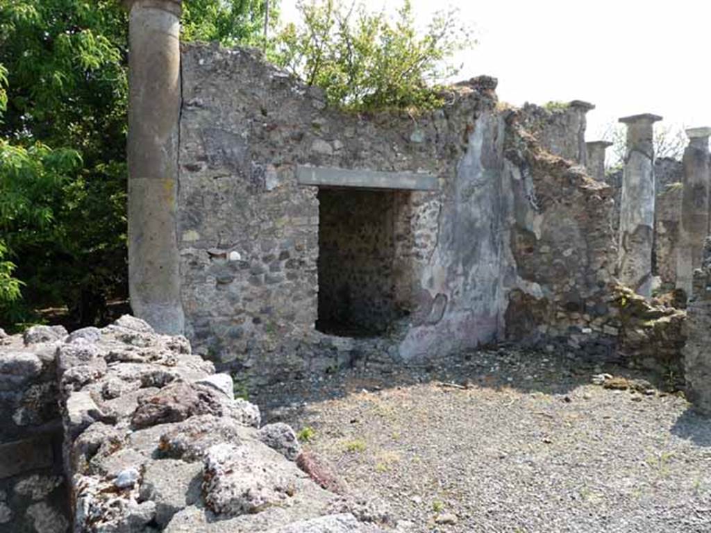 VIII.3.31 Pompeii. May 2010. Looking east across the site of the rear room of VIII.3.28, towards the west portico.