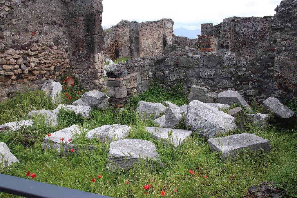 VIII.3.30/31 Pompeii. May 2024. Looking east from entrance doorway towards area of stairs to upper floor. 
The stairs would have been enclosed in a small room, at its rear would have been a small room, with a doorway to a room (on left) with a doorway at its east end into the atrium of VIII.3.31. Photo courtesy of Klaus Heese.
