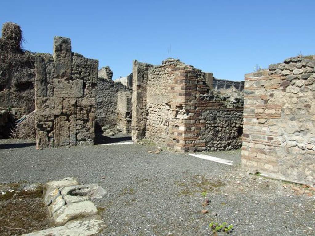 VIII.5.9 Pompeii.  March 2009.  Room 1, Atrium.  Looking west across north end, towards Entrance fauces, Rooms 2 and 3.