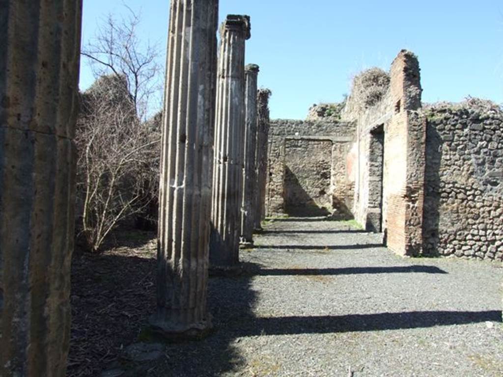 VIII.5.9 Pompeii.  March 2009.  Five Stucco covered Columns on North Portico. Looking west.