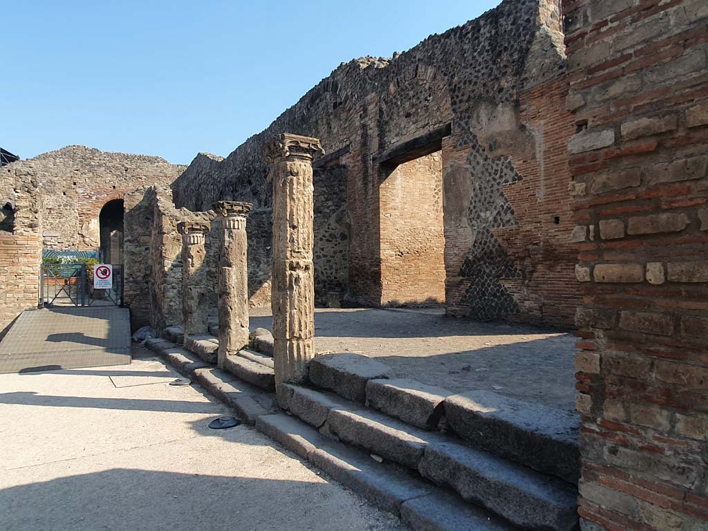 VIII.7.16 Pompeii. December 2018. 
Looking north-west towards the large theatre, from north-east corner. Photo courtesy of Aude Durand.
