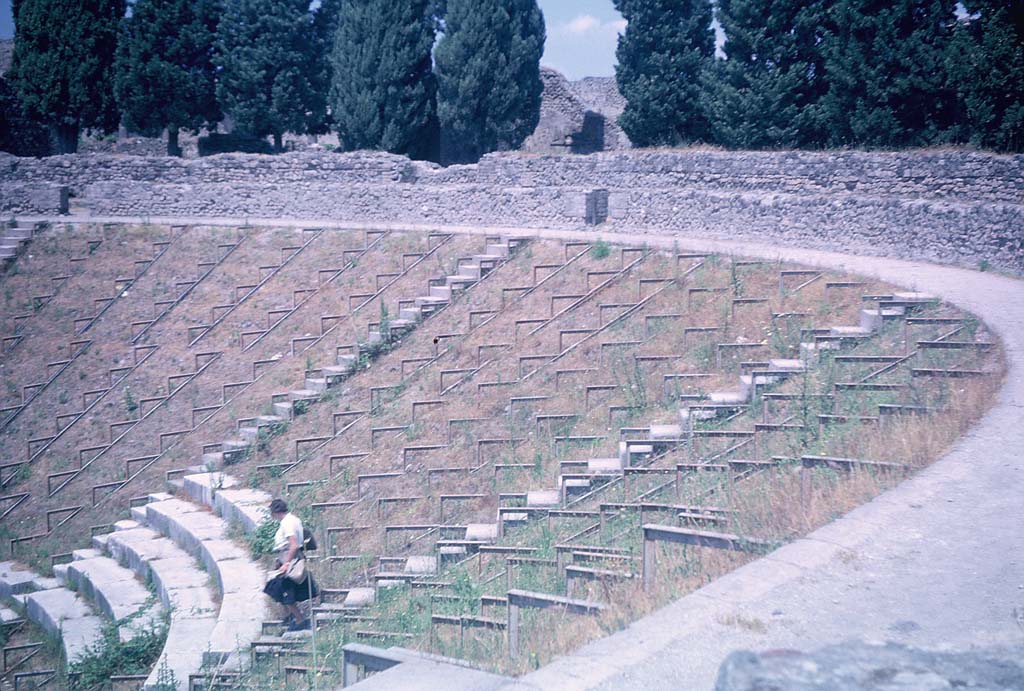 VIII.7.21 Pompeii. May 1934. From an album of the Nierhoff family vacation.
Looking south-east across Large Theatre, from upper level. Photo courtesy of Rick Bauer.
