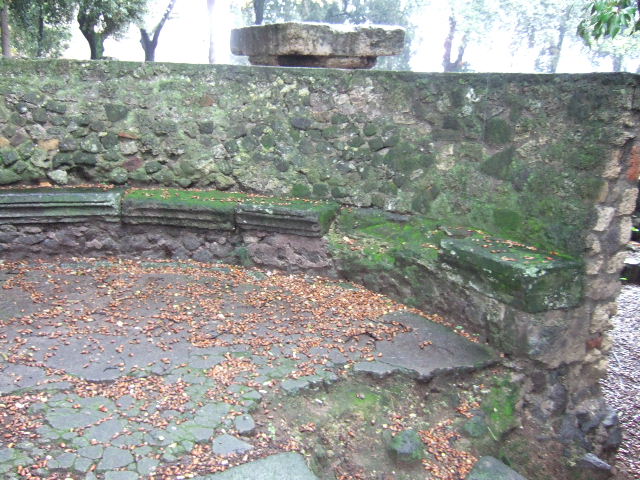 VIII.7.33 Pompeii Triangular Forum. December 2005. Back of semi circular stone bench.